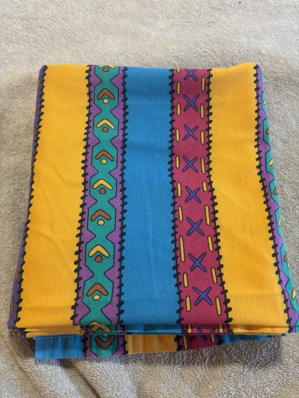 Vintage 90s Disney Pocahontas Twin Flat Sheet Striped Southwest Print 93x67